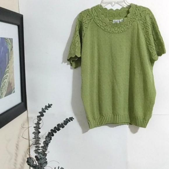 HABAND GREEN SHORT SLEEVE KNITTED SWEATER SIZE LARGE - Picture 9 of 9